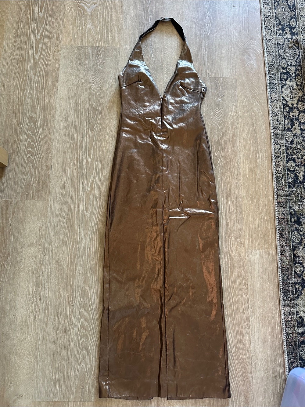 Zara Metallic Brown Halter Maxi Dress
